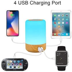 Table Lamp Touch Night Light - 4 Quickly Charge USB Port Bedside Lamps with Dimming Warm White Light 13 Colors RGB Table Lamp for Bedroom Living Room Office Hallways (Wood)