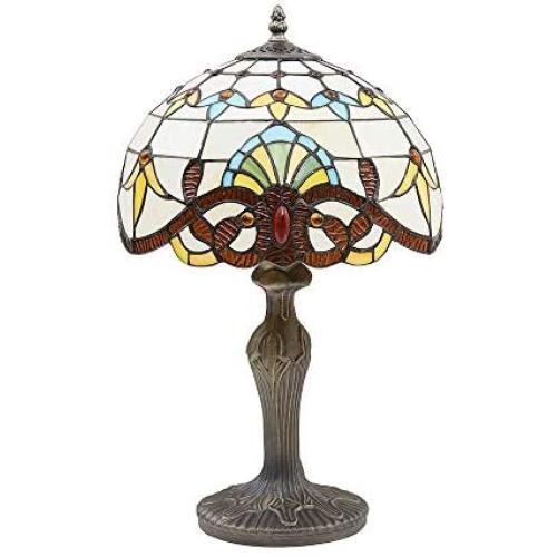 Tiffany Style Table Lamps Lighting Stained Glass Lampshade Antique Base for Living Room and Bedroom Bedside Desk Lamp Office and Hotel