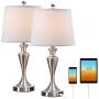 Capslpad Table Lamps Set of 2 for Living Room Modern White Bedside Table Lamps with 2 USB Ports Nightstand Lights for Bedroom Guest Room Study Room (Nickel Finish-22 Inches)