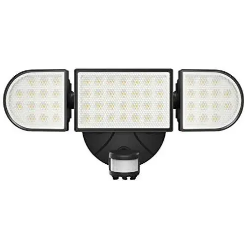 Onforu 55W LED Security Lights with Motion Sensor, 5000lm Outdoor Indoor Flood Light with 3 Head, IP65 Waterproof LED Exterior Floodlight, 6000K Wall Light for Entryways Stairs Yard Garage, Black