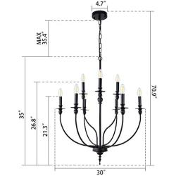 Wellmet Black Farmhouse Chandelier for Dining Room, 9 Light 2-Tier Rustic Classic Candle Ceiling Hanging Light Fixture, Modern French Country Pendant Lighting for Kitchen Island, Living Room, 30'' Dia