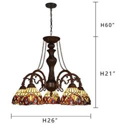 Capulina Handcrafted Tiffany Glass Chandelier, 5 Lights Tiffany Ceiling Light Fixture, Victorian Lampshade Dinning Room Lighting Fixtures Hanging, Antique Kitchen Lights CL078802-5CP