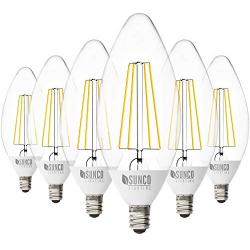 Sunco Lighting 6 Pack B11 LED Candelabra Bulb, Dusk-to-Dawn, 5W=40W, 3000K Warm White, Filament, 500 LM, E12 Base, Outdoor Decorative Light for Sconces - UL