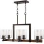 Kira Home Brentwood 30'' 6-Light Rustic Kitchen Island Light Pendant Chandelier + Seeded Glass Shades, Wood Style Linear Metal Frame, Oil Rubbed Bronze + Walnut Style Finish