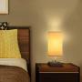 USB Table Desk Lamp, Acaxin Bedside Lamp with Dual USB Quick Charge Port, Wood Desk Lamp, Black Charger Base with Unique Fabric Shade, LED Light Nightstand Desk Lamps for Bedroom Living Room Set of 2