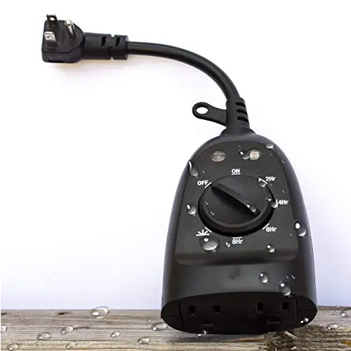 Outdoor Timer Power Outlet - 24 Hour Mountable Heavy Duty Weather Proof Grounded Timer Automatic Day Time/Night Time Activation Setting for Christmas Lights & More, 2x Outlets, 6 Inch Cord 125VAC/60Hz Outdoor Timer Power Outlet - 24 Hour Mountable Heavy Duty Weather Proof Grounded Timer Automatic Day Time/Night Time Activation Setting for Christmas Lights & More, 2x Outlets, 6 Inch Cord 125VAC/60Hz