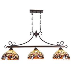 Capulina Tiffany Pool Table Lights 3-Light 12'' Lampshade Dining Room Light Stained Glass Chandelier Hanging Light Victorian Dining Table Lights Vintage Style Chandelier