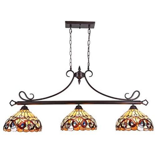 Capulina Tiffany Pool Table Lights 3-Light 12'' Lampshade Dining Room Light Stained Glass Chandelier Hanging Light Victorian Dining Table Lights Vintage Style Chandelier