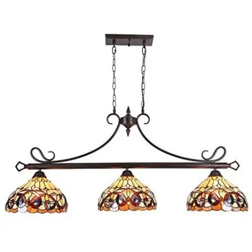 Capulina Tiffany Pool Table Lights 3-Light 12'' Lampshade Dining Room Light Stained Glass Chandelier Hanging Light Victorian Dining Table Lights Vintage Style Chandelier