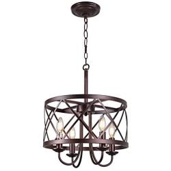 Infront Chandelier, 4-Light Farmhouse Chandelier, Drum Lantern Modern Chandelier, Oil Rubbed Bronze Finish Rustic Chanderliers…