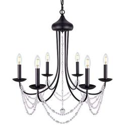 Wellmet Black Farmhouse Chandeliers for Dining Room Kitchen Island Lighting Hanging Fixture 6 Arms, 6-Light Chandeliers,Classic Candle Ceiling Pendant Light Fixture, 28 inches Diameter