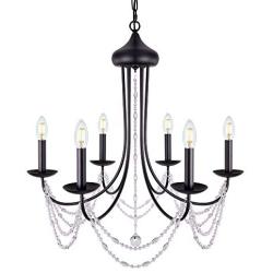 Wellmet Black Farmhouse Chandeliers for Dining Room Kitchen Island Lighting Hanging Fixture 6 Arms, 6-Light Chandeliers,Classic Candle Ceiling Pendant Light Fixture, 28 inches Diameter