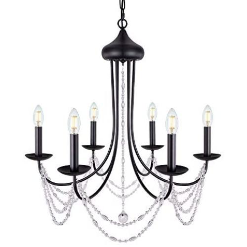 Wellmet Black Farmhouse Chandeliers for Dining Room Kitchen Island Lighting Hanging Fixture 6 Arms, 6-Light Chandeliers,Classic Candle Ceiling Pendant Light Fixture, 28 inches Diameter