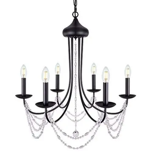 Wellmet Black Farmhouse Chandeliers for Dining Room Kitchen Island Lighting Hanging Fixture 6 Arms, 6-Light Chandeliers,Classic Candle Ceiling Pendant Light Fixture, 28 inches Diameter