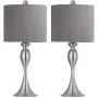 OYEARS Modern Table Lamps Set of 2 for Bedroom 24.25“ Bedside Sliver Lamps for Living Room Nightstand Table Lamps with Dark Grey Shade Brushed Nickel