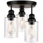 3-Light Industrial Semi Flush Mount Ceiling Light, Vintage Light Fixture with Clear Seeded Glass Shade, Ceiling Lighting for Kitchen, Dining Room, Bedroom, and Entrance Way, Bulb Not Included