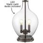 Becker Cottage Table Lamp with Nightlight LED Fillable Clear Glass Drum Shade for Living Room Family Bedroom Nightstand - Regency Hill