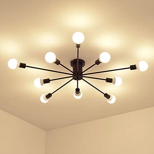 Dellemade Modern Sputnik Chandelier, 10-Light Ceiling Light for Bedroom,Dining Room,Kitchen,Office (Black)