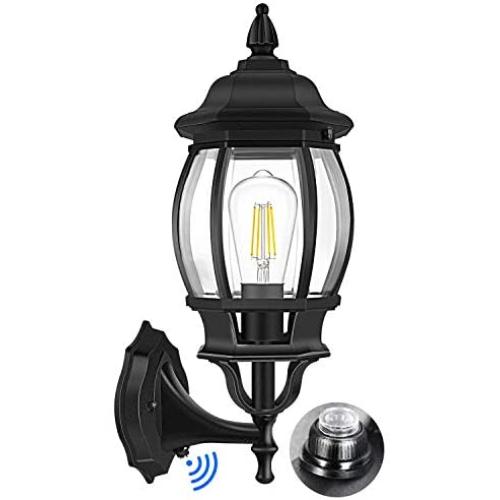 Dusk to Dawn Sensor Outdoor Wall Lantern, Exterior Wall Sconce Light Fixture with E26 Base Socket, Matte Black Wall Mount Lamp, Anti-Rust Waterproof with Clear Glass Shade for Garage, Porch, Doorway