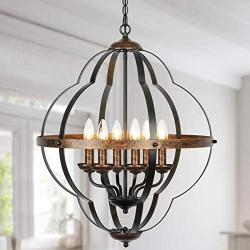 Derksic Orb 6-Light Farmhouse Chandelier Rustic Vintage Metal Chandelier in Black&Rust Bronze Finish for Kitchen Island Dining Room Living Room Foyer, 20.5’’ Dia