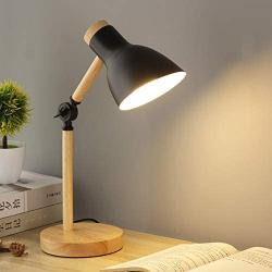 LITFAD Funnel Swing Arm Task Light Modern LED Table Light Macaron Iron 1 Head and Wood Reading Lamp Bedside Lamp for Kid Room Study Room Office Reading-Eye-Caring - Black