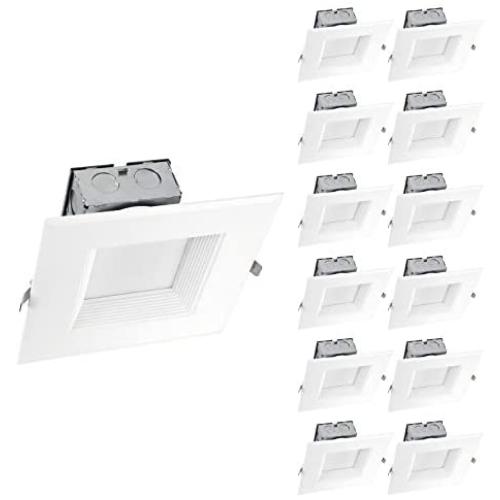 OSTWIN (12 Pack) 6 Inch LED Square Downlight with Junction Box, Dimmable Canless Recessed Ceiling Light, IC Rated, 15W (120 Watt Replacement), 1000 Lm, 4000K (Bright Light), Energy Star, ETL Listed