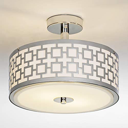 POPILION Chrome Finish Flush Mount Ceiling Light,Ceiling Light Fixture Tempered Glass Acrylic