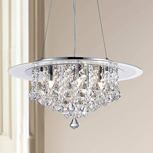 Bestier Modern Pendant Crystal Raindrop Chandelier Lighting LED Ceiling Light Fixture Lamp for Dining Room Bathroom Bedroom Livingroom G9 LED Bulbs Required Diameter 17.7 inch Height 7.5 in