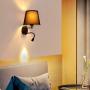 Modern Bedside Up Down Mount Wall Sconce Lighting with Black Linen Fabric Lamp Shade, Classic Reading Sources Gooseneck Nightstand Double Switch 2 Light Fixture for Bedroom Living Room Hotel Office