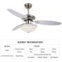 RainierLight Modern 42 Inch Crystal Ceiling Fan Lamp LED 3 Color Changing Light 3 Wood Reversible Blades with Remote Control for Living Room/Bedroom/Quiet/Decoration