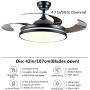 YEELED Light 42'' Invisible Reversible Ceiling Fans with Remote Control 3 Light/6 Fan Speeds Ceiling Fan Chandelier for Living Room Bedroom Dining Room Fan Light (Black-01)