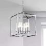 Maxax 4-Lights Lantern Chandelier Square Dining Room Light Fixture Hanging with Adjustable Hanging Height for Dining Living Room Foyer Office, Chrome Finish