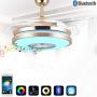 36 inch Retractable Ceiling Fan with Light and Bluetooth Speaker, 3 in 1 Invisible Blades Chandelier Fans with 7 Colorful LED Light for Dining/Living Room Bedroom