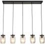 PUUPA 5 Lights Farmhouse Kitchen Lighting, Adjustable Glass Mason Jar Hanging Pendant Light Fixtures for Dining Room Living Room Cafe Pub Kitchen Island
