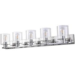 Deyidn 5 Lights Bathroom Vanity Light Fixture Over Mirror LED Modern Wall Sconce Lighting Chrome Fixture with Glass for Farmhouse Bedroom Living Room