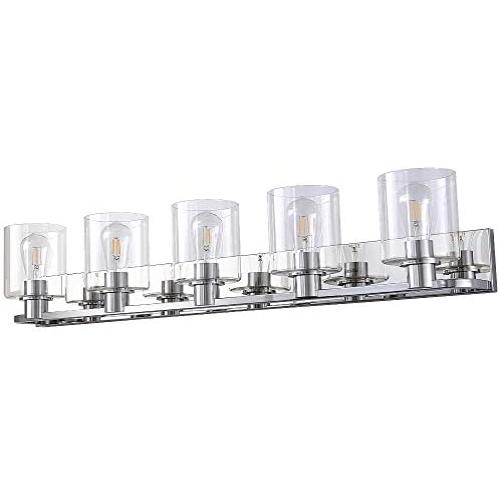 Deyidn 5 Lights Bathroom Vanity Light Fixture Over Mirror LED Modern Wall Sconce Lighting Chrome Fixture with Glass for Farmhouse Bedroom Living Room