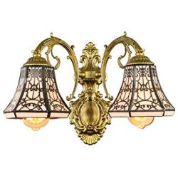 RUNNUP Elegant Tiffany Wall Sconce Iron Fence Stained Glass Adjustable Wall Light Vintage Lighting 2 Lights for Dining Room, Bathroom,Kitchen Bronze Finish