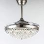 Lighting Counter Crystal Ceiling Fan with Light Indoor, Invisible Retractable Blades Candelier Fan 3 Colors 3 Speeds, LED Remote Control Fan Light Fixture,Modern Chandelier for Living Dining Room 42''(Silver)