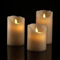 Antizer Flameless Candles 4'' 5'' 6'' Set of 3 Ivory Dripless Real Wax Pillars Include Realistic Dancing LED Flames and 10-Key Remote Control with 24-Hour Timer Function 400+ Hours by 2 AA Batteries