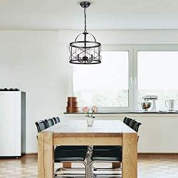 Modern Farmhouse Chandelier Suitable for Dining Room, Kitchen, Entryway. 17'' Hanging Lantern with 3 Lights Provides Ample Illumination. Ceiling Light Fixture in Modern Rustic Black | Indoor Lighting