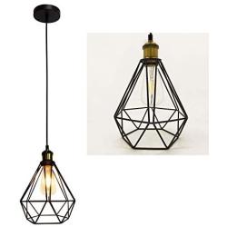 Lobolighting Industrial Pendant Light Retro Vintage Diamond Metal Cage Ceiling Lighting Fixture with E26 Bronze Lamp Socket 24'' Adjustable Hanging Cord for Home Office Decoration