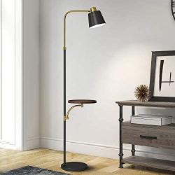 OYEARS Modern Floor Lamp with Table for Living Room 65” Tray Floor Lamp for Bedroom LED Bulb Included Minimalist Contemporary Floor Lamp for Home Standing Lamp with Shelf for Reading Office Black