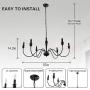 PUMING 6 Lights Black Farmhouse Chandelier,Mid-Century Candle Chandeliers Ceiling Light Fixture Rustic Pendant Lighting for Dining Room Foyer Restaurant