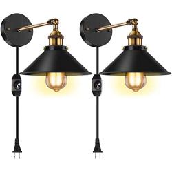 Licperron Dimmable Wall Sconce Plug in, Vintage Antique Style 240 Degree Adjustable Industrial Wall Light with UL Dimmable Switch for Restaurants Bathroom Dining Room Kitchen Bedroom 2 Pack