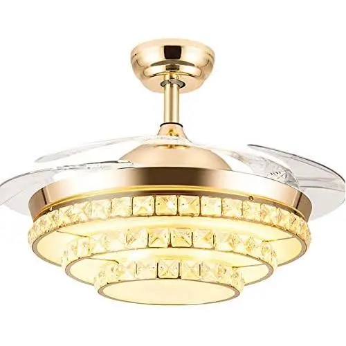 42''Crystal Invisible Ceiling Fans with Lights and Remote,Retractable 3-Color 3-Speed LED Silent Modern Fan Chandelier Lighting for Decorative Living Room (Gold) 42''Crystal Invisible Ceiling Fans with Lights and Remote,Retractable 3-Color 3-Speed LED Silent Modern Fan Chandelier Lighting for Decorative Living Room (Gold)