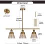 Rustic Farmhouse Glass Kitchen Island Lighting, Amber Crackle Glass Linear Chandelier, 3 Lights Adjustable Rods Industrial Pendant Light Fixture for Kitchen Island Dining Room, Antique Gold
