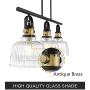 Autelo Modern 3-Light Kitchen Pendant Light Farmhouse Glass Chandelier - Antique Brass for Dining Room Kitchen Island H3700-3 CL