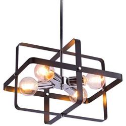 VILUXY Contemporary Geometric Pendant Light Fixture with Black Shade for Dining Room, Bedroom, Living Room Kitchen Island, Foyer 4-Light