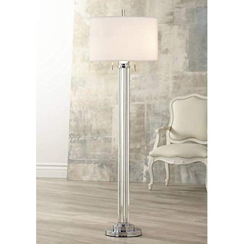Cadence Modern Floor Lamp Steel Crystal Glass Column Linen Drum Shade for Living Room Reading Bedroom Office - Possini Euro Design