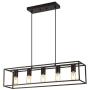 Farmhouse Island Chandelier Lighting, 5-Light Metal Frame Linear Hanging Light Fixture for Kitchen Island Dining Room (Black+Brushed Gold, 5-Light)